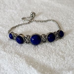 Lapis Lazuli Stations Bolo Bracelet in Stainless Steel
